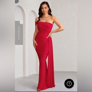 D ASYMMETRIC BARDOT MAXI DRESS WITH DRAPE
